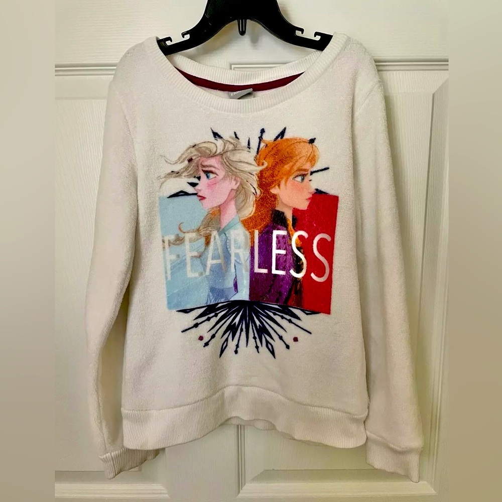 Disney Girls Frozen Fearless Fuzzy Sweater Size 7/8